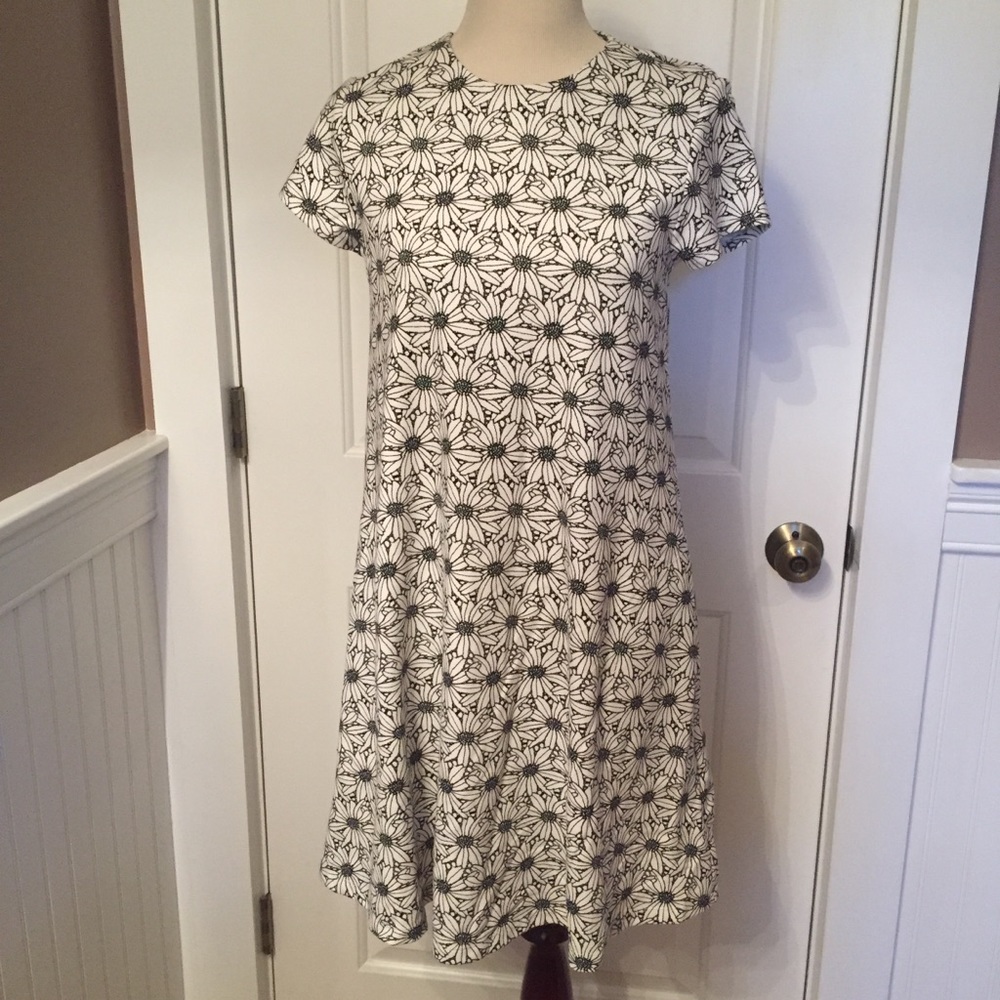 J. McLAUGHLIN DRESS A-LINE SHIFT BLACK WHITE DAISY PRINT Size S